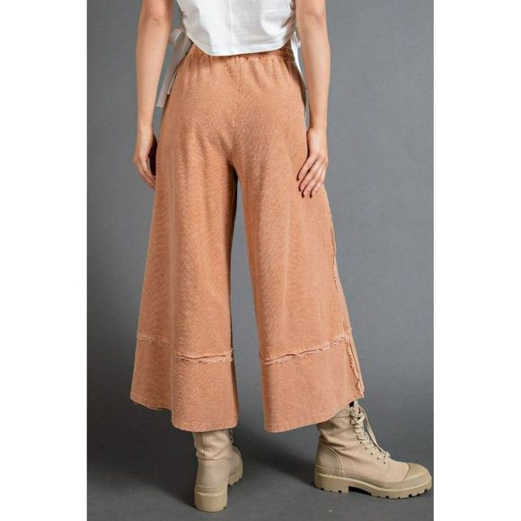 Easel Washed Terry Knit Palazzo Wide Leg Boho Bohemian Pants in Cinnamon EB40797 - Picture 5 of 5